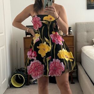 BY ANTHROPOLOGIE STRAPLESS FLORAL ORGANZA MINI DRESS